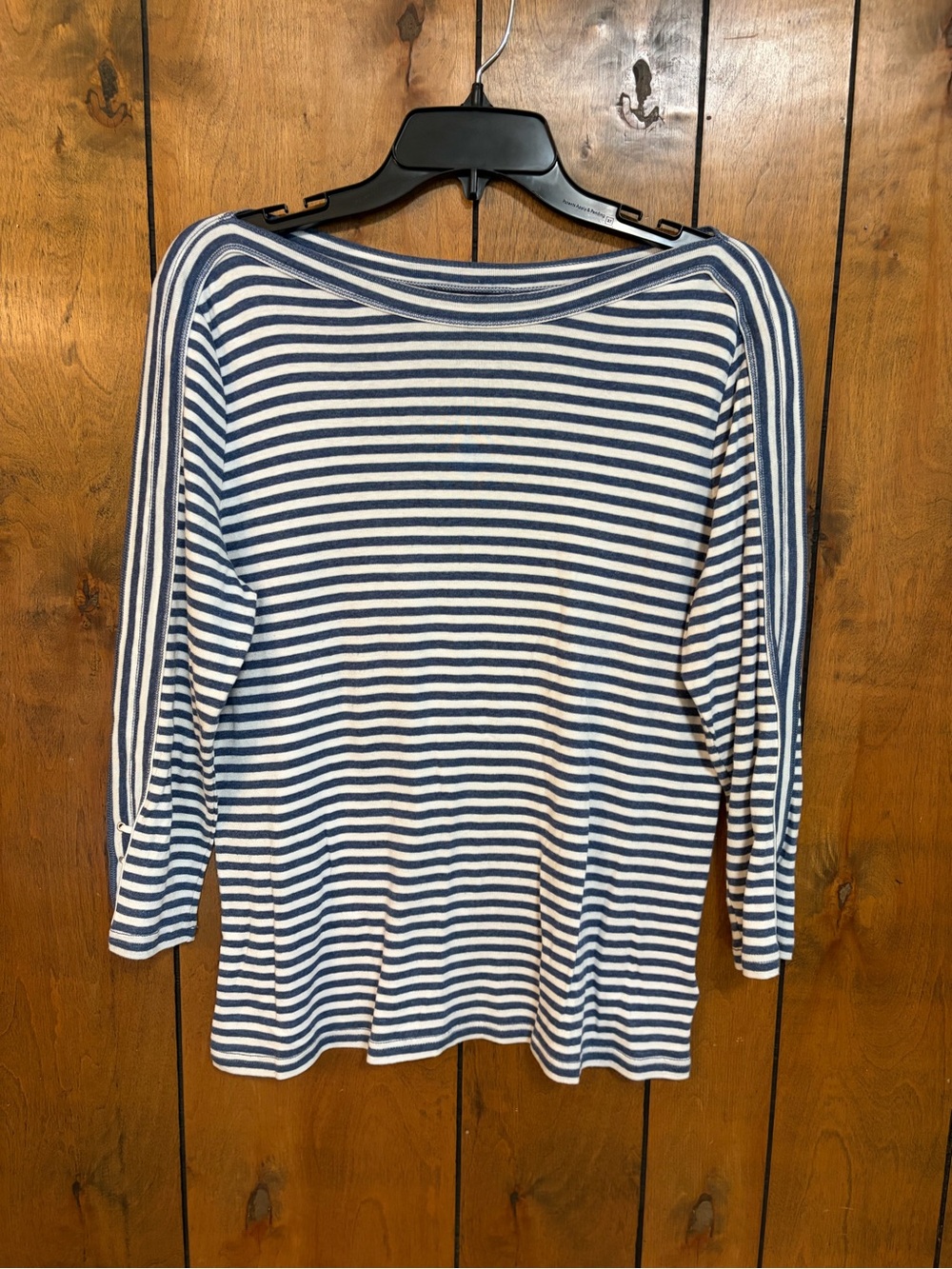 Chaps Blue and White Striped Boatneck Long Sleeve Top